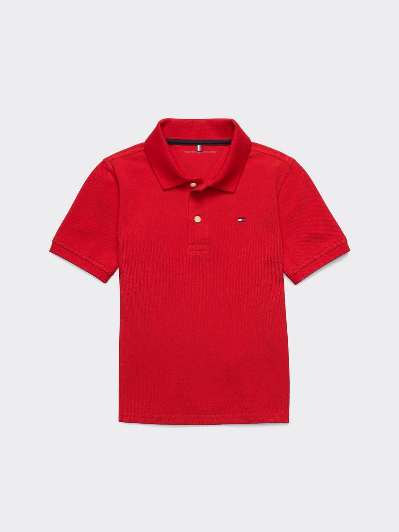 Fiú Tommy Hilfiger Big Solid Polos Piros | HU 2146KOR